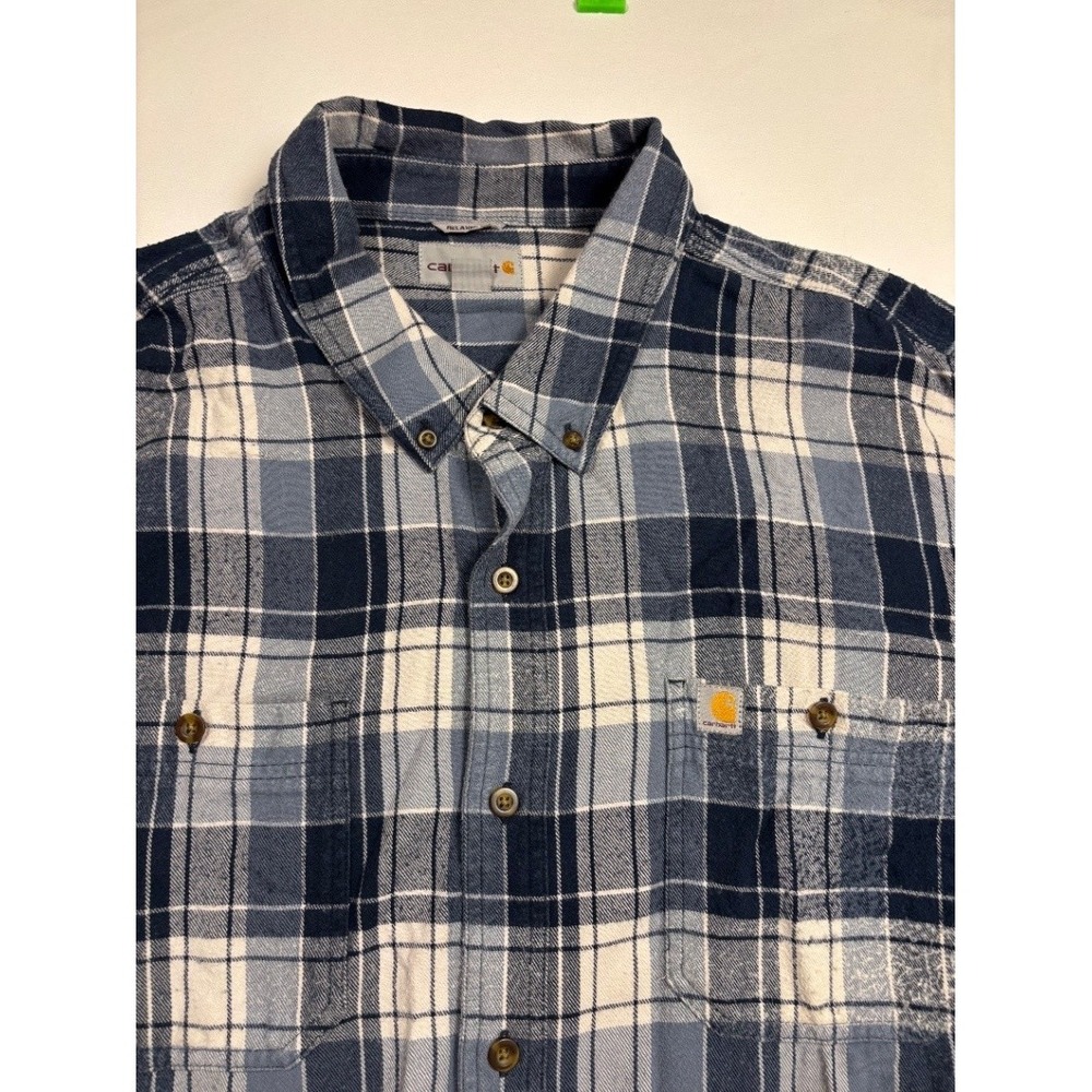 Carhartt Men's 3XL Blue Plaid Flannel Button Down Work Shirt Relaxed Fit